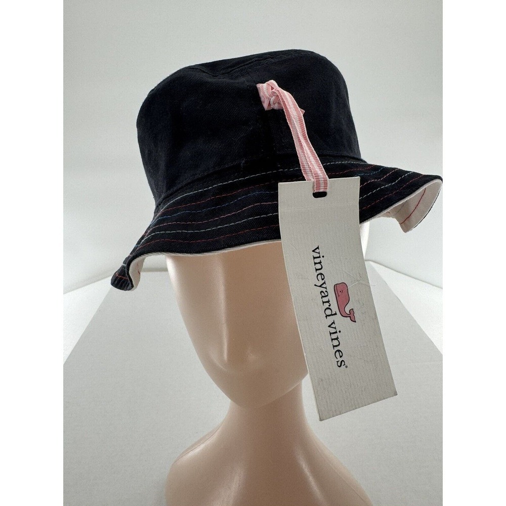 Vineyard Vines Girls Reversible Bucket Hat Deep Bay One Size Rainbow Stitching‌ - Picture 5 of 9